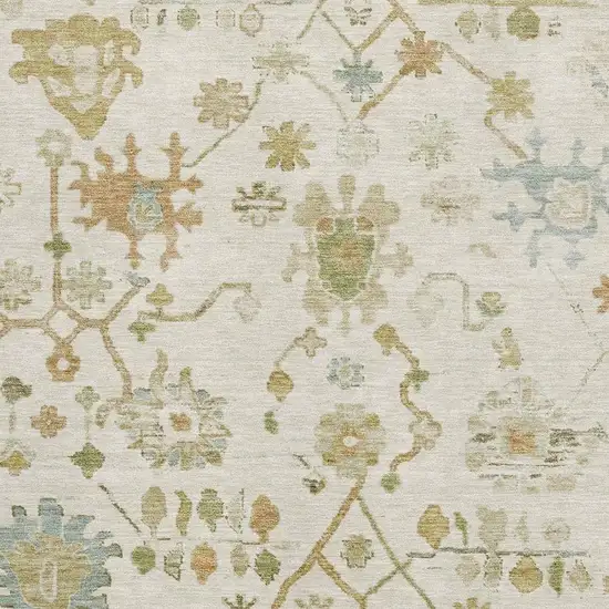 Ivory Gold And Blue Floral Washable Area Rug With UV Protection Photo 3