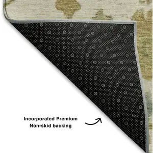 Photo of Ivory Gold And Blue Floral Washable Area Rug With UV Protection