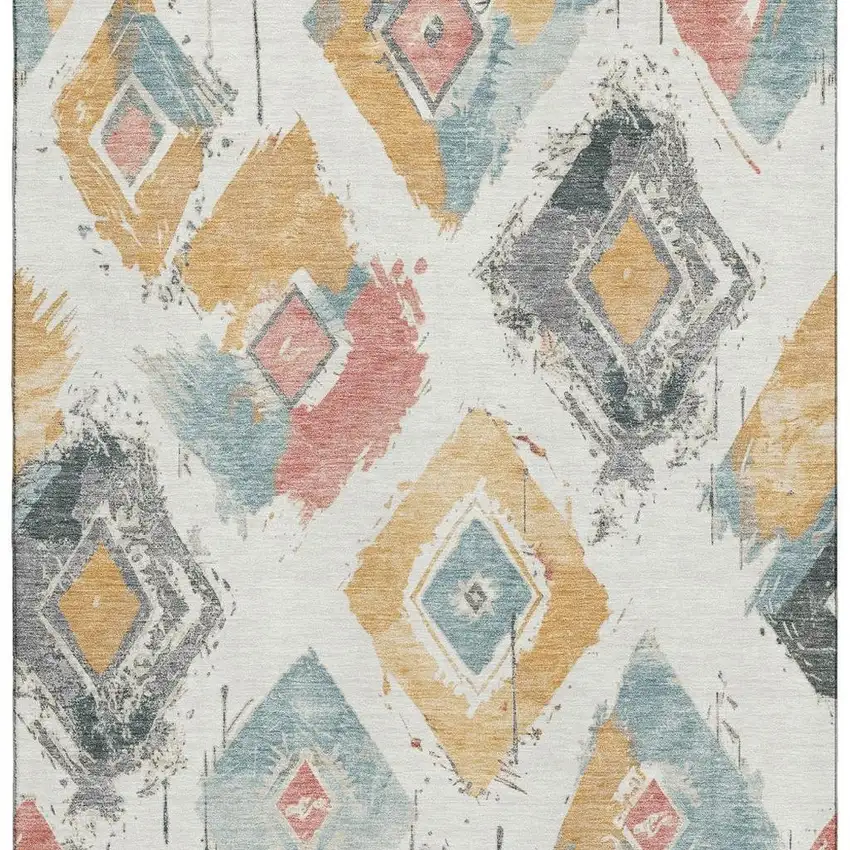 Ivory Gold And Blush Abstract Geometric Washable Area Rug With UV Protection Photo 3