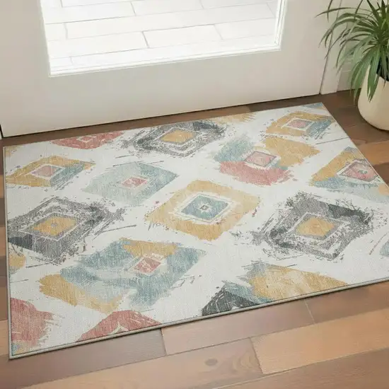 Ivory Gold And Blush Abstract Geometric Washable Area Rug With UV Protection Photo 2