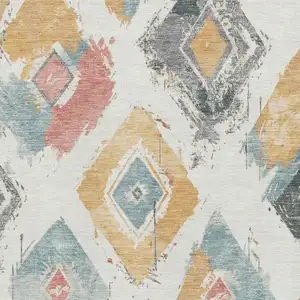 Photo of Ivory Gold And Blush Abstract Geometric Washable Area Rug With UV Protection