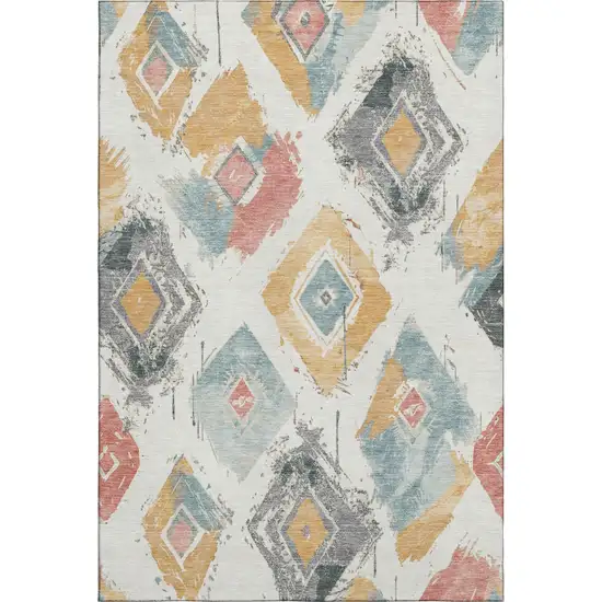 Ivory Gold And Blush Abstract Geometric Washable Area Rug With UV Protection Photo 1