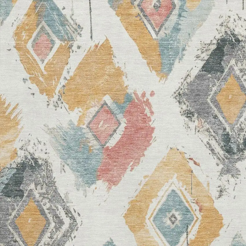 Ivory Gold And Blush Abstract Geometric Washable Area Rug With UV Protection Photo 2