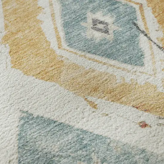 Ivory Gold And Blush Abstract Geometric Washable Area Rug With UV Protection Photo 9