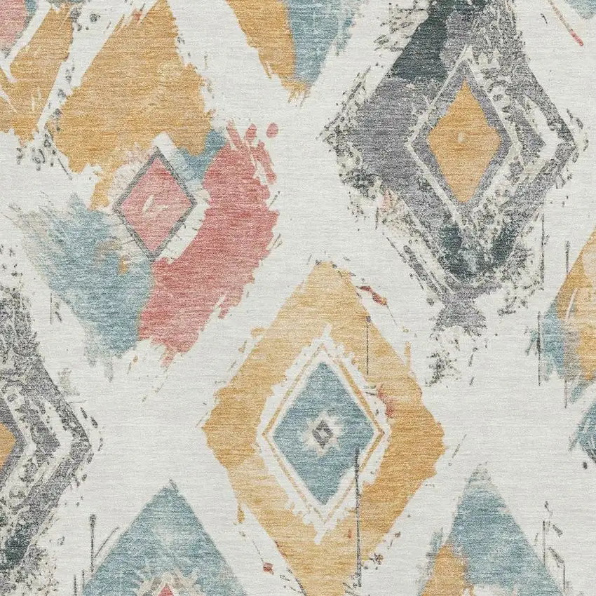 Ivory Gold And Blush Abstract Geometric Washable Area Rug With UV Protection Photo 2