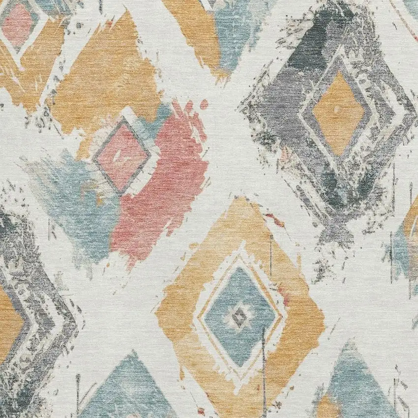 Ivory Gold And Blush Abstract Geometric Washable Area Rug With UV Protection Photo 2