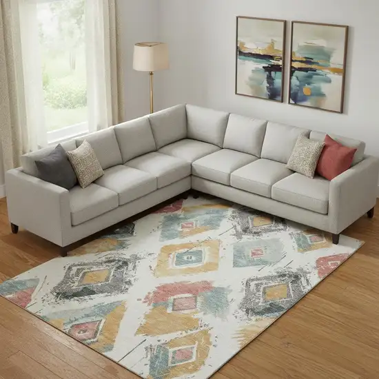 Ivory Gold And Blush Abstract Geometric Washable Area Rug With UV Protection Photo 2