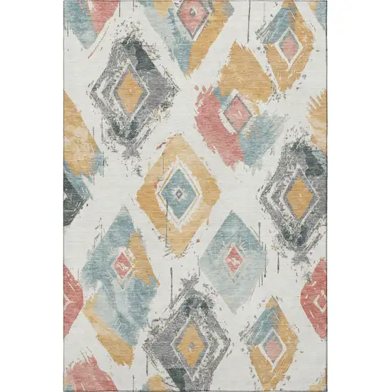 Ivory Gold And Blush Abstract Geometric Washable Area Rug With UV Protection Photo 3