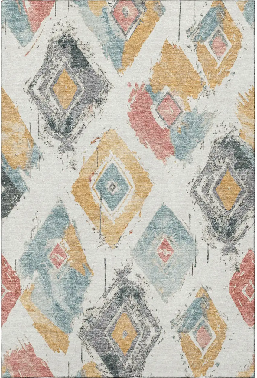 Ivory Gold And Blush Abstract Geometric Washable Area Rug With UV Protection Photo 3