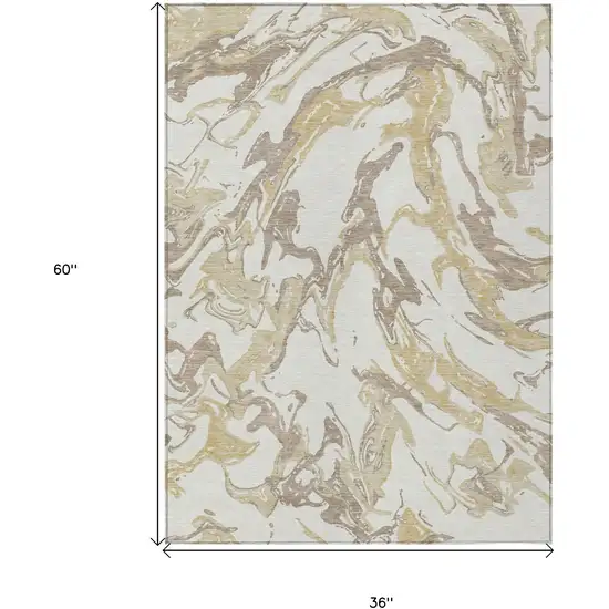 Ivory Gold And Brown Abstract Washable Indoor Outdoor Area Rug Photo 3
