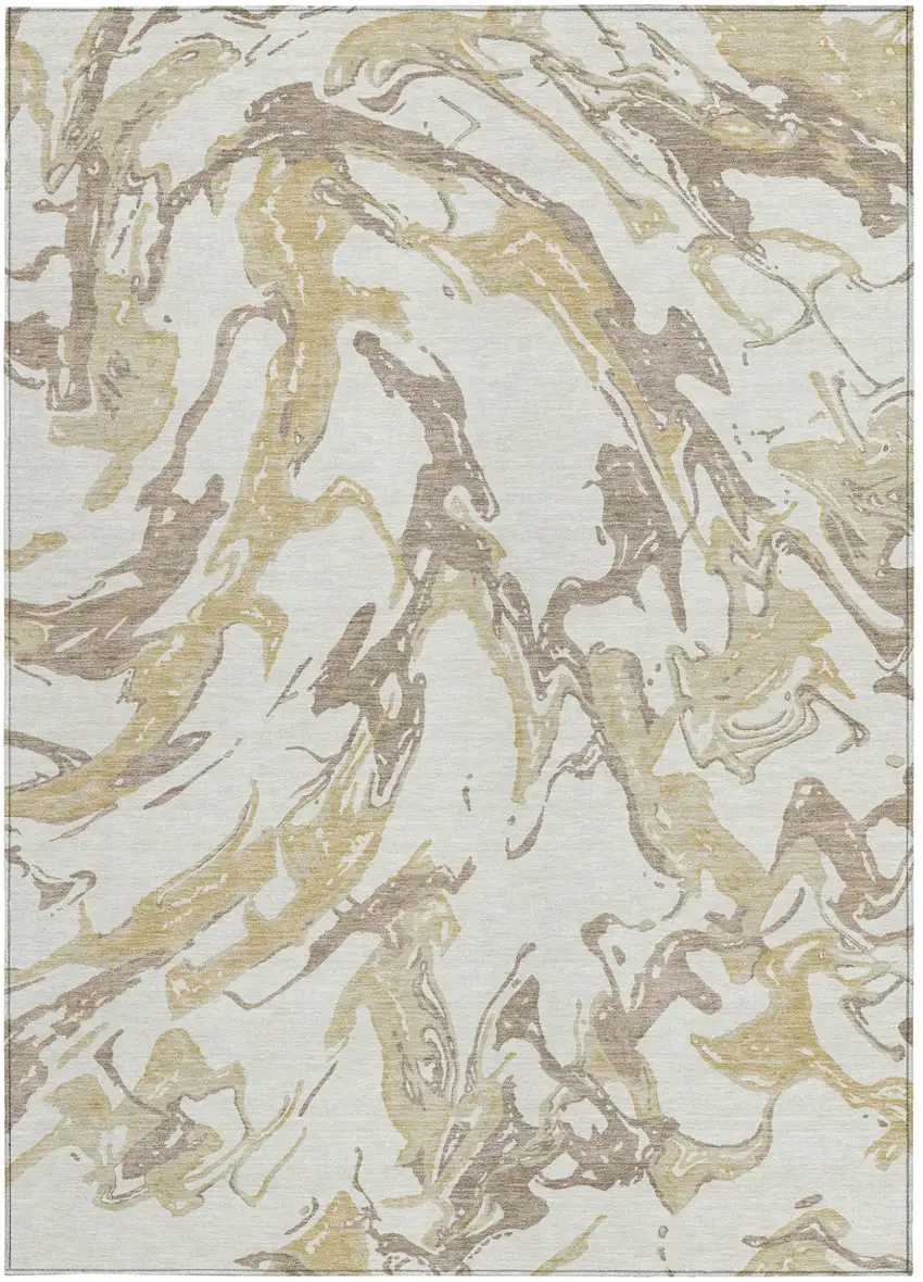 Ivory Gold And Brown Abstract Washable Indoor Outdoor Area Rug Photo 8