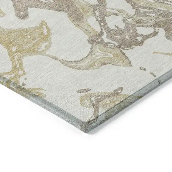 Ivory Gold And Brown Abstract Washable Indoor Outdoor Area Rug Photo 5