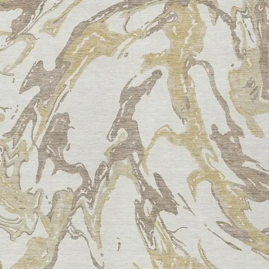Ivory Gold And Brown Abstract Washable Indoor Outdoor Area Rug Photo 6