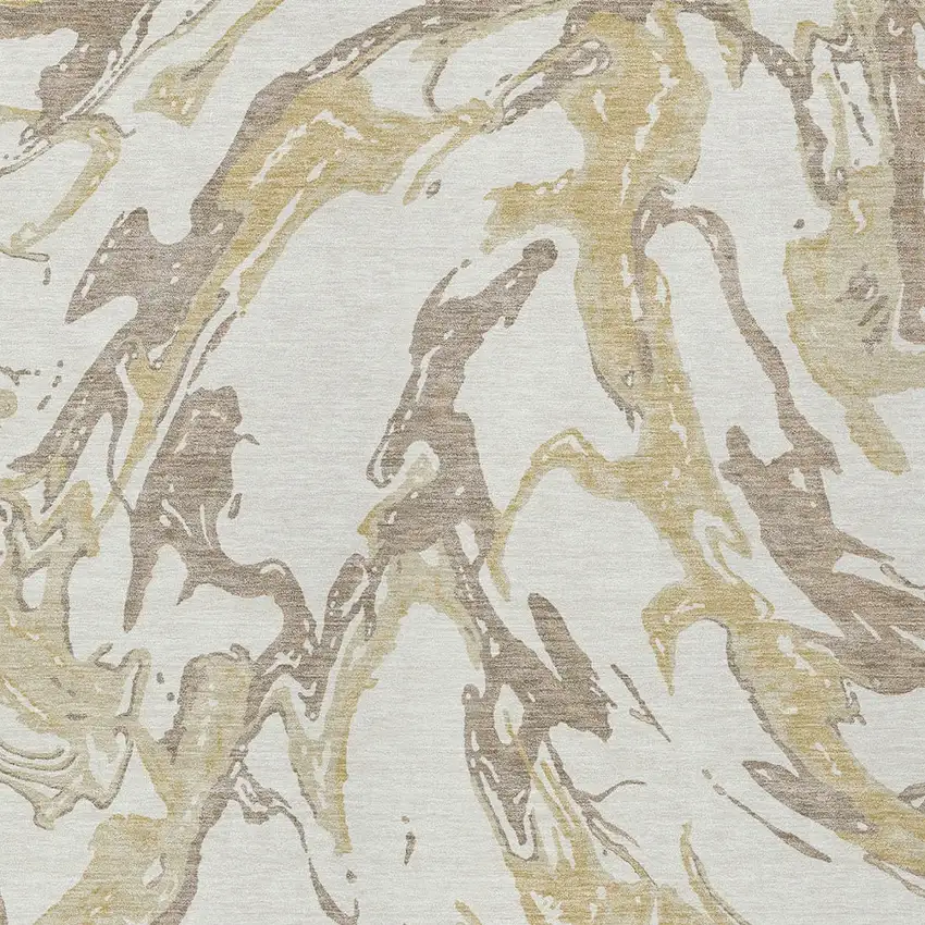 Ivory Gold And Brown Abstract Washable Indoor Outdoor Area Rug Photo 6