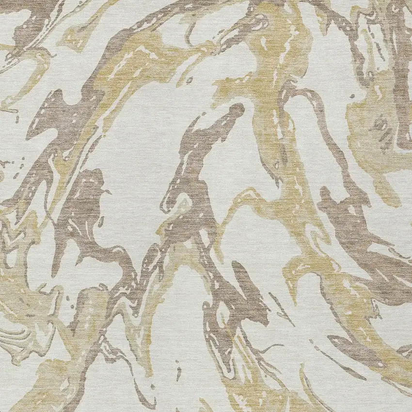 Ivory Gold And Brown Abstract Washable Indoor Outdoor Area Rug Photo 6