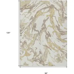 Photo of Ivory Gold And Brown Abstract Washable Indoor Outdoor Area Rug