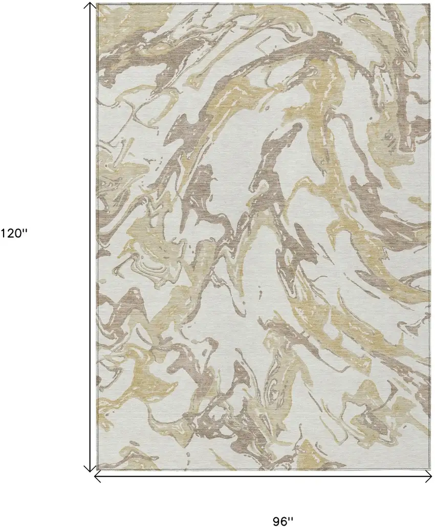 Ivory Gold And Brown Abstract Washable Indoor Outdoor Area Rug Photo 3