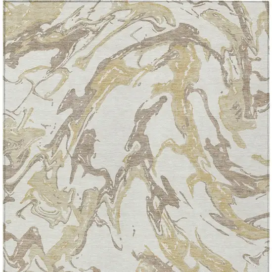 Ivory Gold And Brown Abstract Washable Indoor Outdoor Area Rug Photo 8