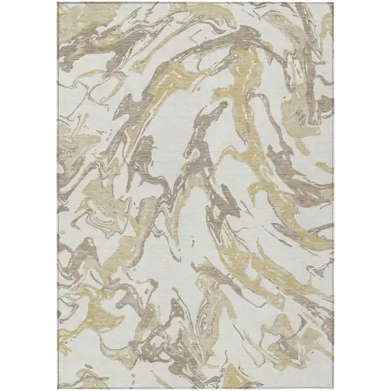 Ivory Gold And Brown Abstract Washable Indoor Outdoor Area Rug Photo 2