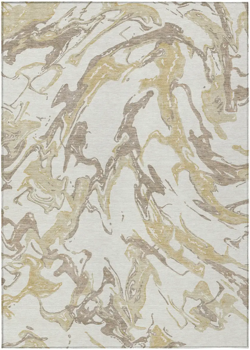 Ivory Gold And Brown Abstract Washable Indoor Outdoor Area Rug Photo 2