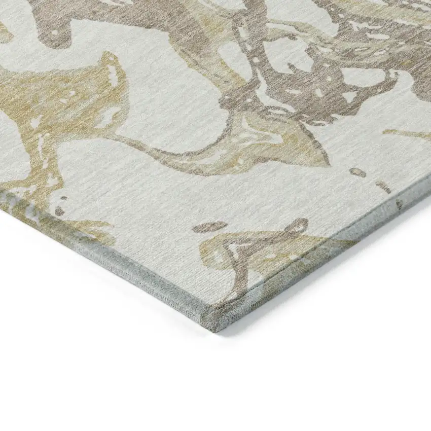 Ivory Gold And Brown Abstract Washable Indoor Outdoor Area Rug Photo 5