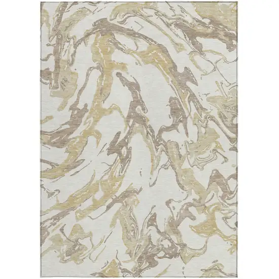 Ivory Gold And Brown Abstract Washable Indoor Outdoor Area Rug Photo 8