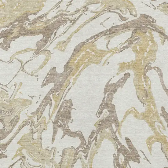 Ivory Gold And Brown Abstract Washable Indoor Outdoor Area Rug Photo 6