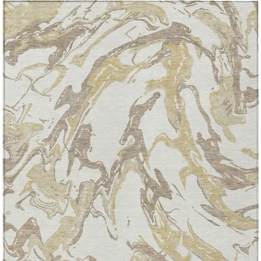 Ivory Gold And Brown Abstract Washable Indoor Outdoor Area Rug Photo 8