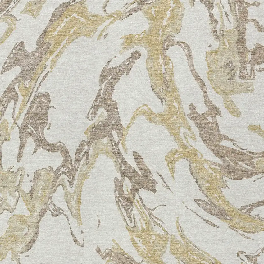 Ivory Gold And Brown Abstract Washable Indoor Outdoor Area Rug Photo 6