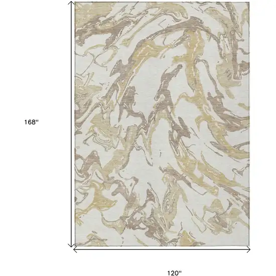 Ivory Gold And Brown Abstract Washable Indoor Outdoor Area Rug Photo 3