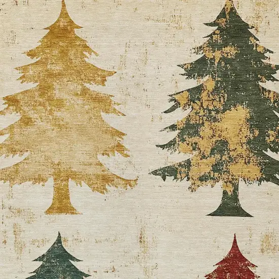 Ivory Gold And Burgundy Botanical Leaves Washable Indoor Outdoor Area Rug Photo 3