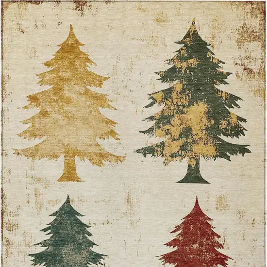 Ivory Gold And Burgundy Botanical Leaves Washable Indoor Outdoor Area Rug Photo 9