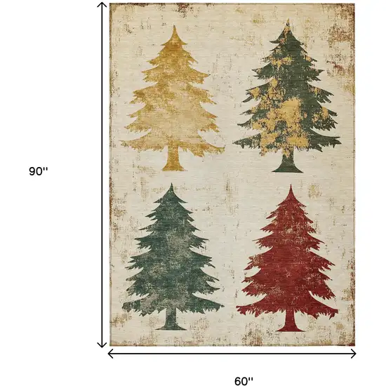 Ivory Gold And Burgundy Trees Washable Indoor Outdoor Area Rug Photo 9