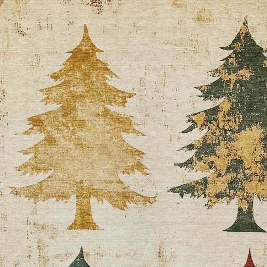 Ivory Gold And Burgundy Botanical Leaves Washable Indoor Outdoor Area Rug Photo 4