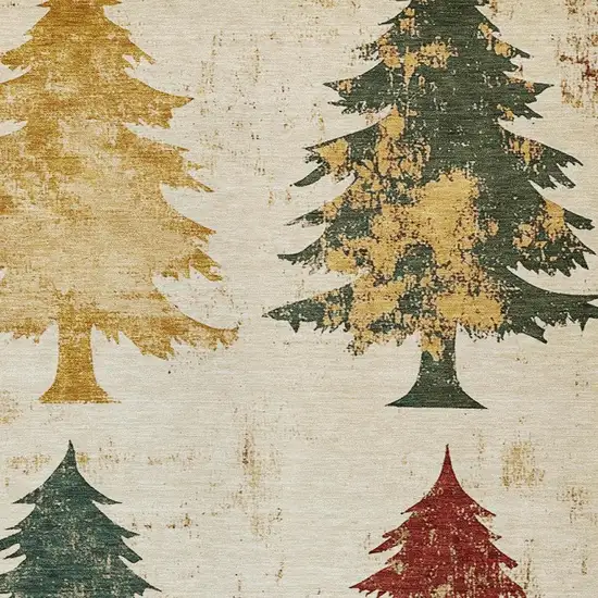 Ivory Gold And Burgundy Botanical Leaves Washable Indoor Outdoor Area Rug Photo 4