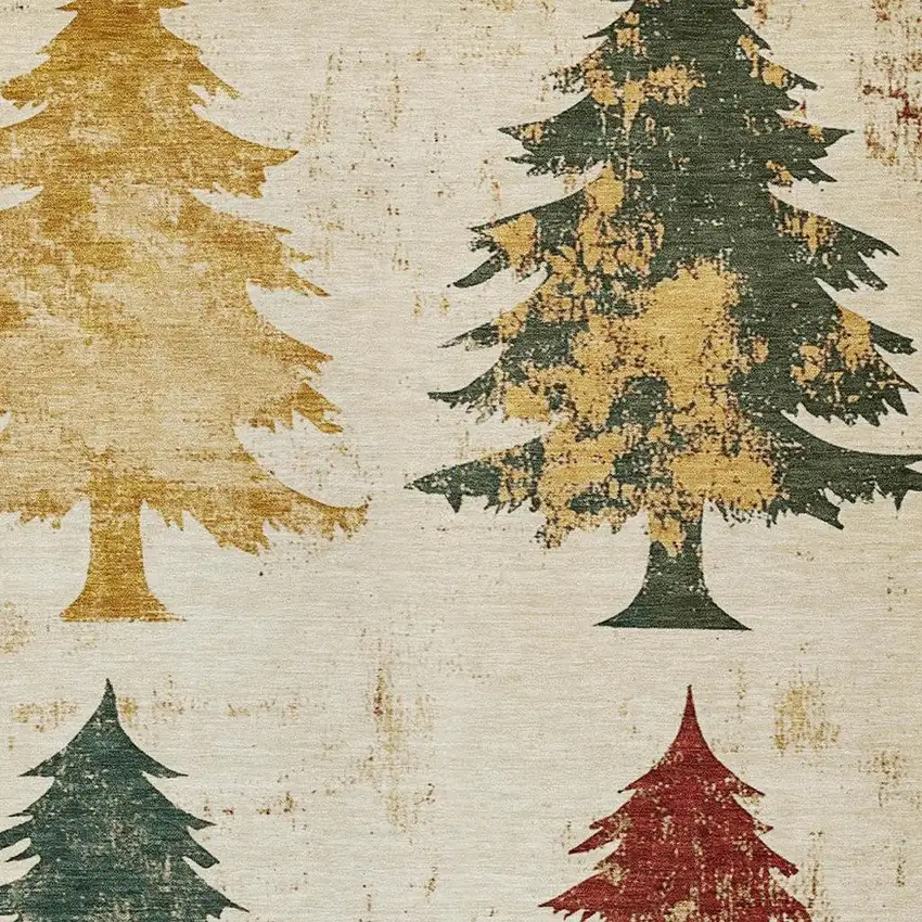 Ivory Gold And Burgundy Botanical Leaves Washable Indoor Outdoor Area Rug Photo 4