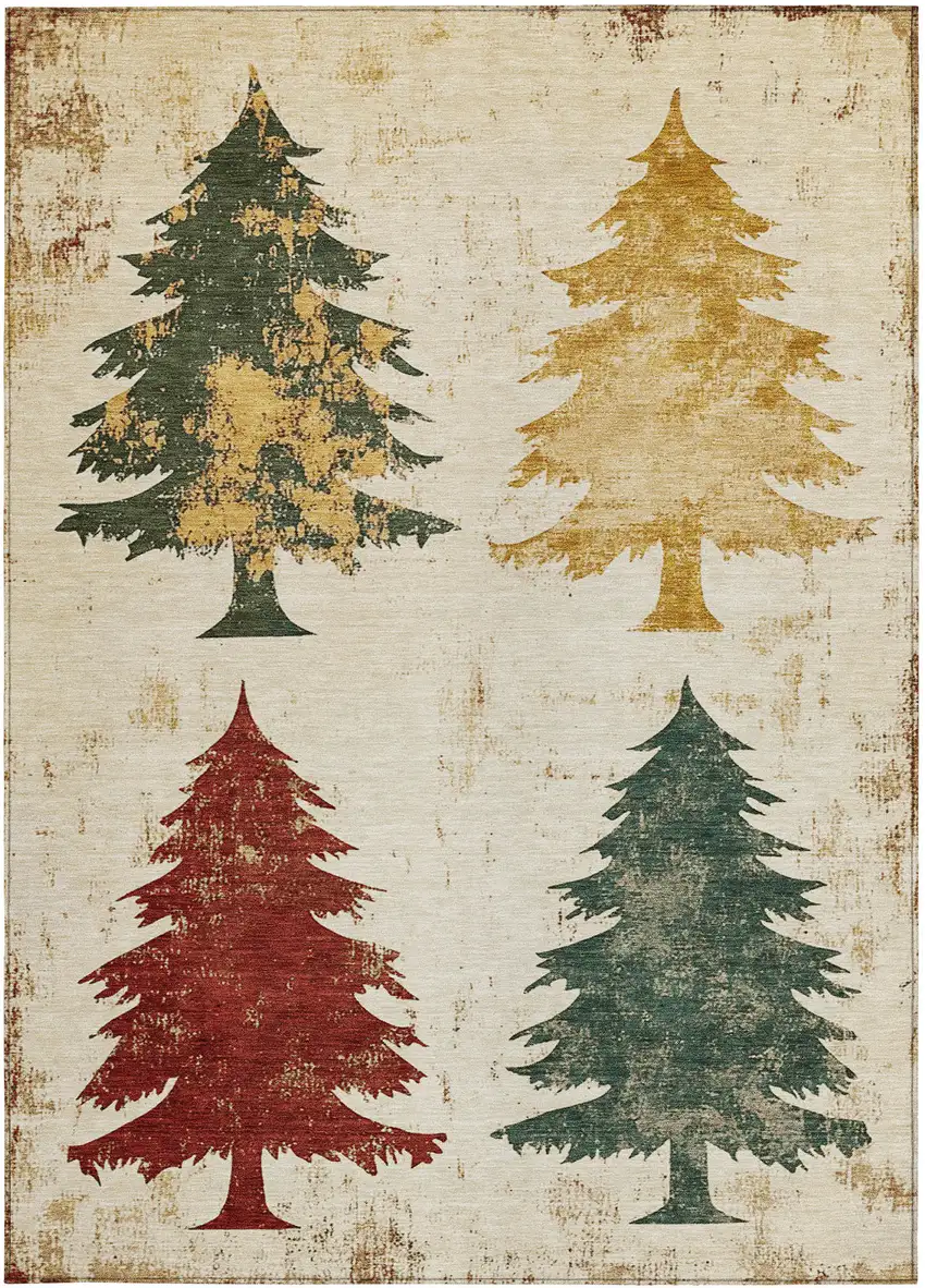 Ivory Gold And Burgundy Botanical Leaves Washable Indoor Outdoor Area Rug Photo 3