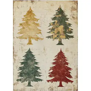 Photo of Ivory Gold And Burgundy Botanical Leaves Washable Indoor Outdoor Area Rug