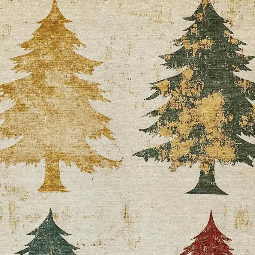 Ivory Gold And Burgundy Botanical Leaves Washable Indoor Outdoor Area Rug Photo 4