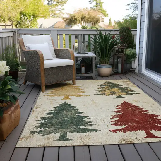 Ivory Gold And Burgundy Botanical Leaves Washable Indoor Outdoor Area Rug Photo 8