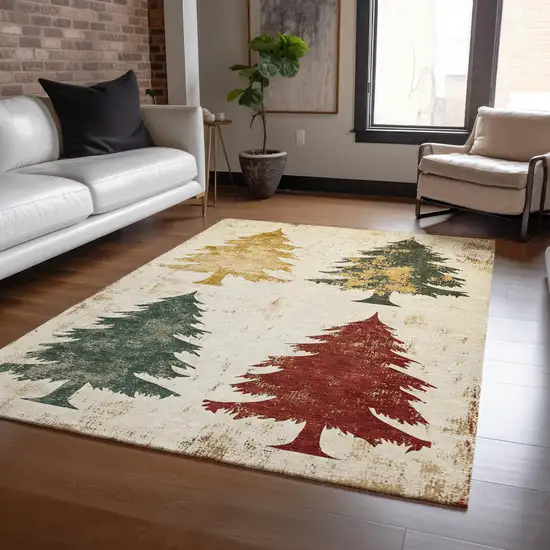 Ivory Gold And Burgundy Botanical Leaves Washable Indoor Outdoor Area Rug Photo 6