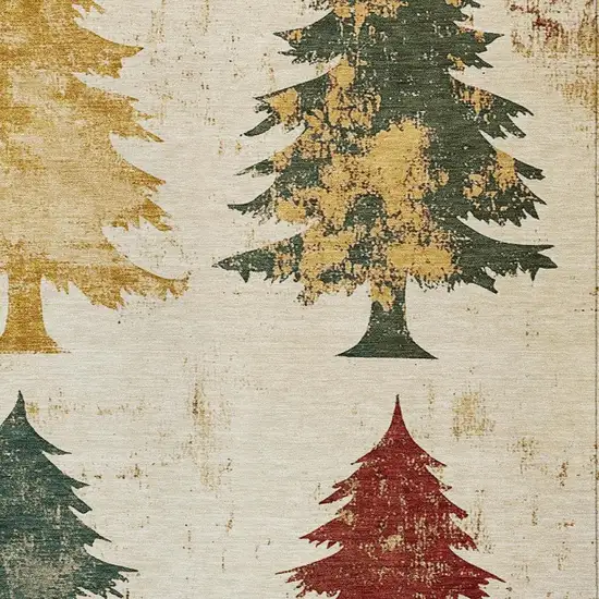 Ivory Gold And Burgundy Botanical Leaves Washable Indoor Outdoor Area Rug Photo 3