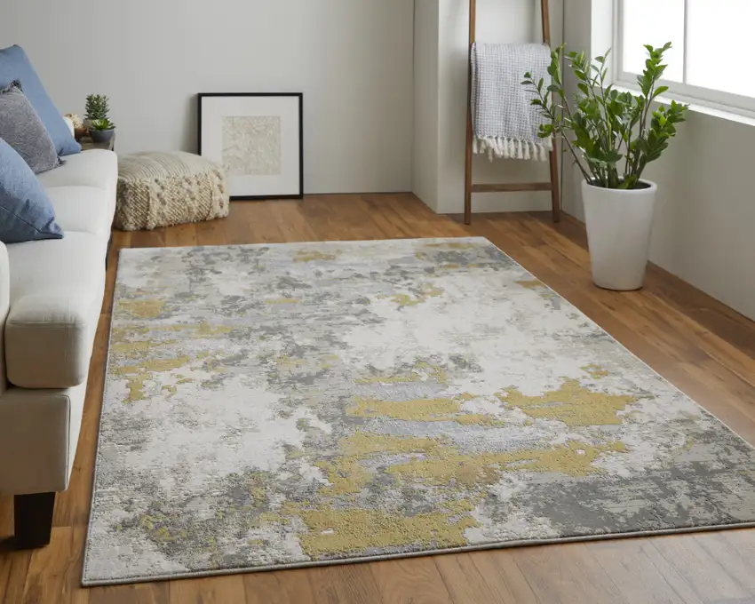 Ivory Gold And Gray Abstract Stain Resistant Area Rug Photo 6