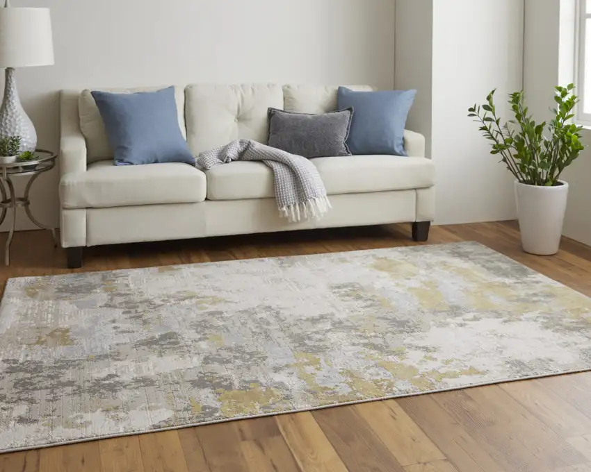 Ivory Gold And Gray Abstract Stain Resistant Area Rug Photo 7