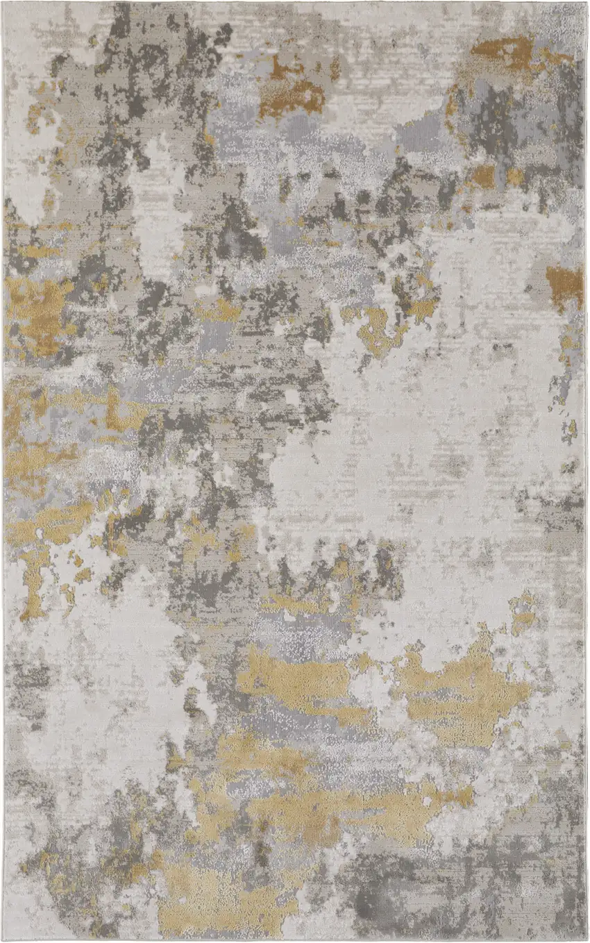 Ivory Gold And Gray Abstract Stain Resistant Area Rug Photo 2