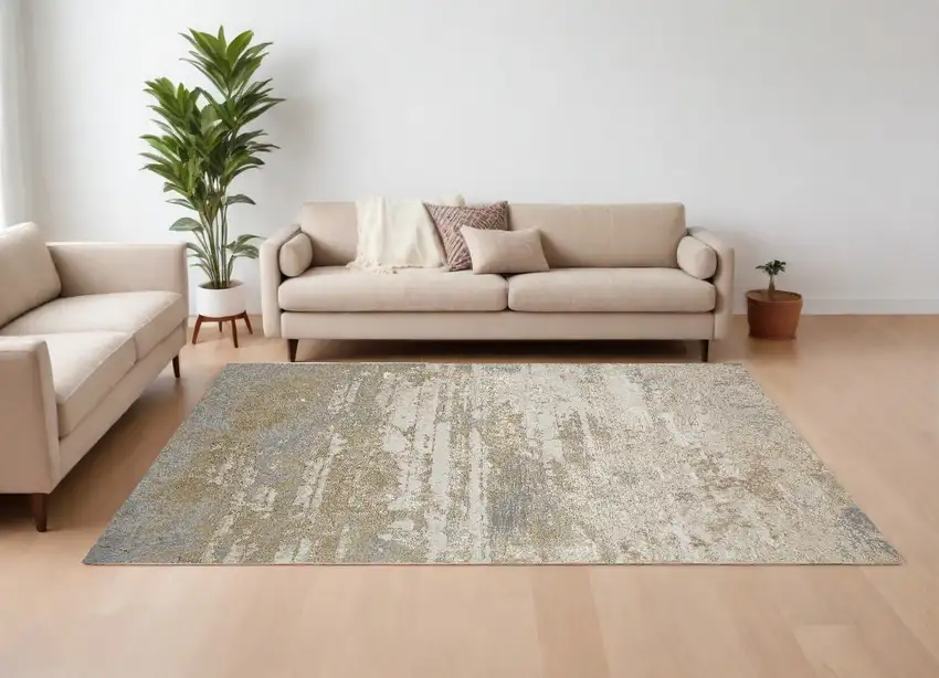 Ivory Gold And Gray Abstract Stain Resistant Area Rug Photo 1