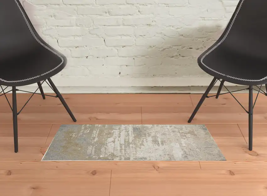 Ivory Gold And Gray Abstract Stain Resistant Area Rug Photo 8