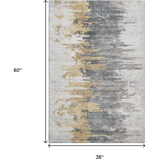 Ivory Gold And Gray Abstract Washable Area Rug With UV Protection Photo 7