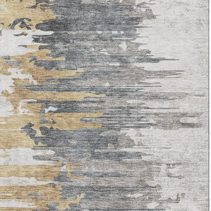 Ivory Gold And Gray Abstract Washable Area Rug With UV Protection Photo 3