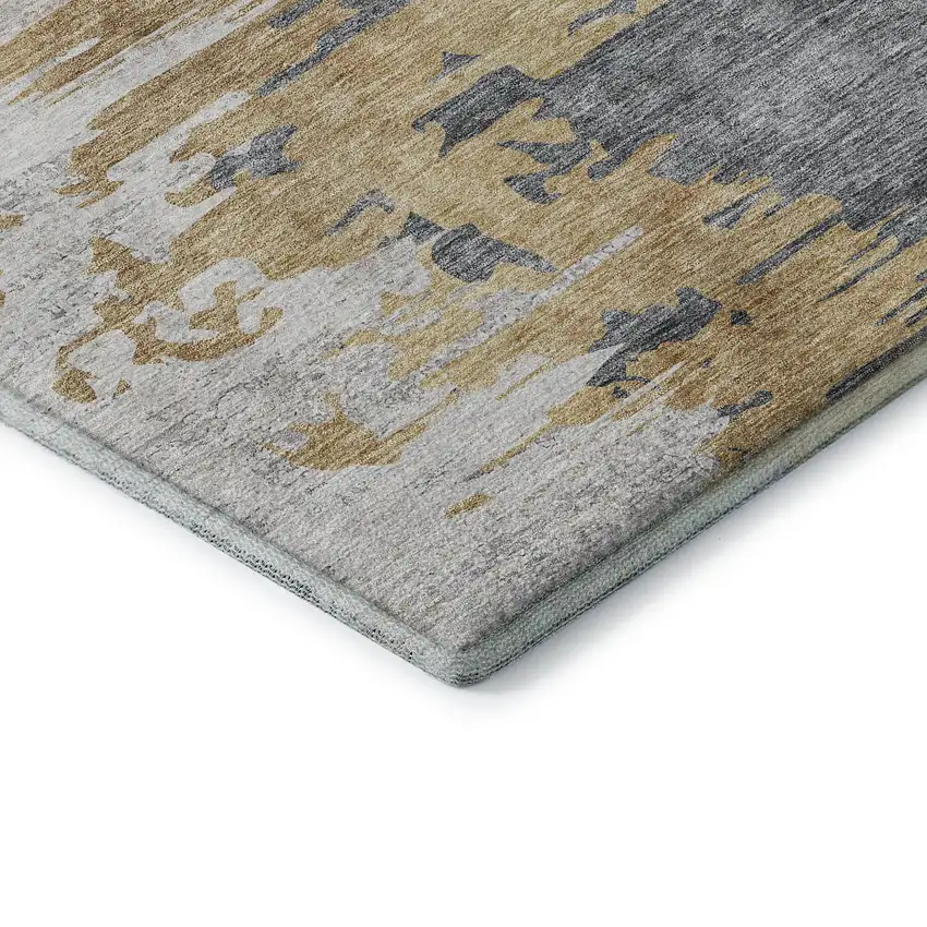 Ivory Gold And Gray Abstract Washable Area Rug With UV Protection Photo 8